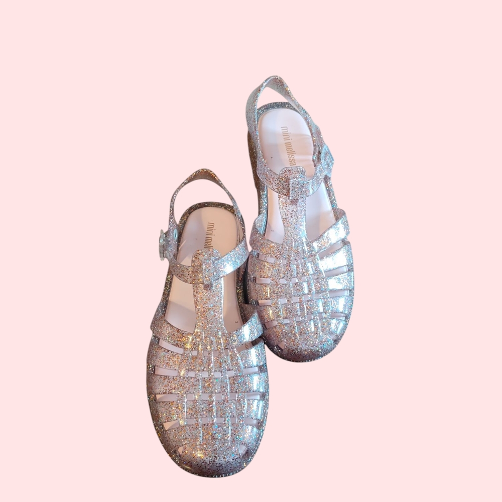 Mini Melissa Silver Glitter Kids Shoes